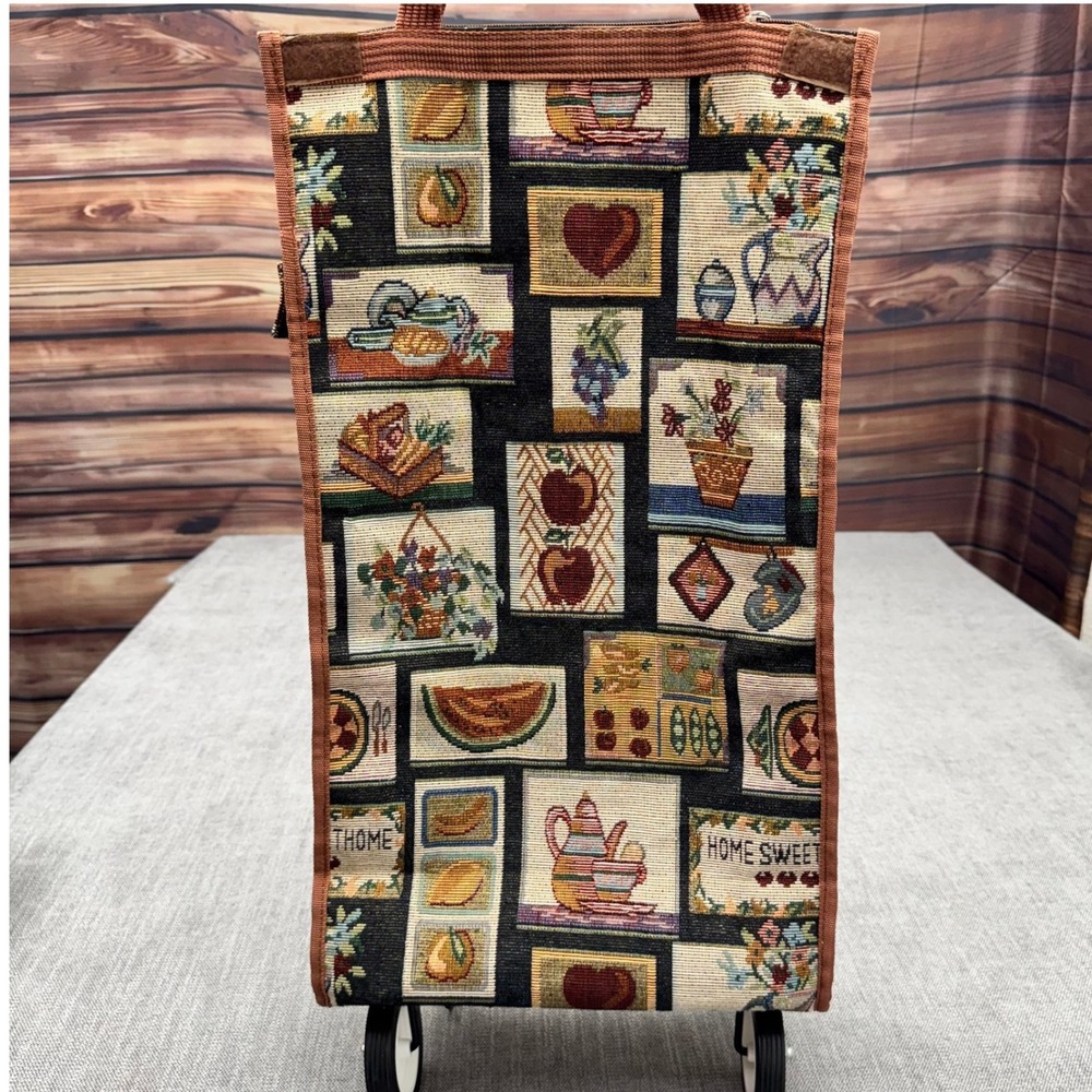 Vintage Tapestry Rolling Shopping Cart Bag Home Sweet Home Foldable Wheels